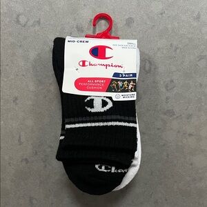 NWT Champion Kids’ Performance Cushion, Mid-Crew  Socks - Black, Gray and White